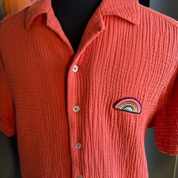 Target #takepride cinnamon textured thick gauze silver sparkle button shirt. XS - Picture 2 of 5